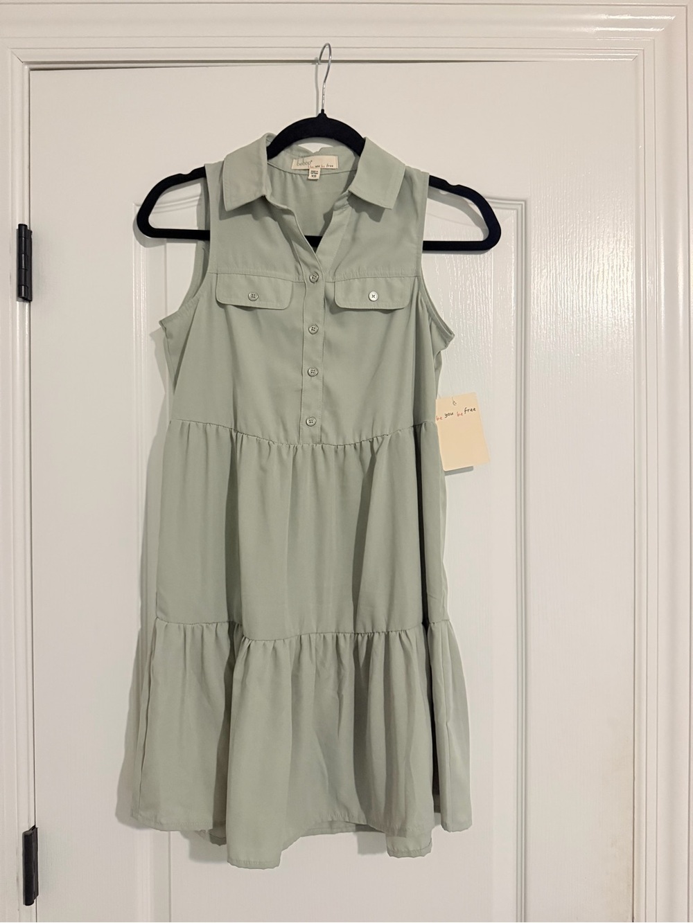 BeBop Pale Sage Tiered Sleeveless Shirt Dress